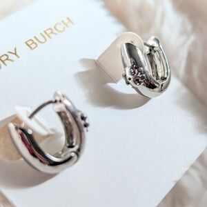 Tory Burch Silver Mini T Logo Huggie Hoop Earrings